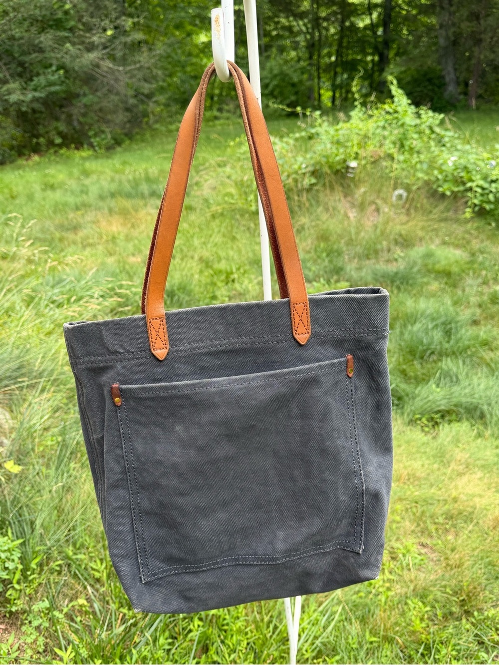 Madewell H6862 Waxed Canvas Tote Gray Leather Shoulder Bag